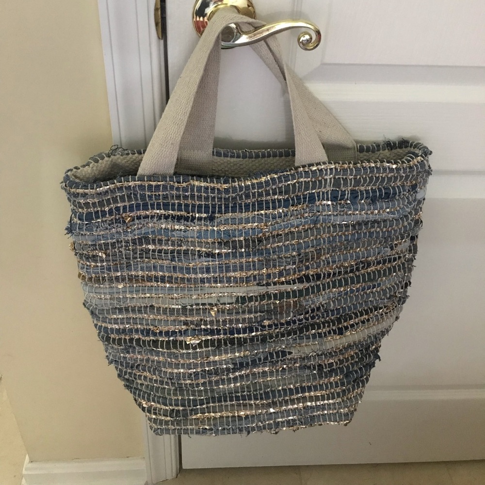 Boho summer denim beach bag tote workout bag